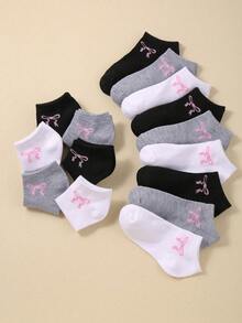 5/10/20 Pairs Kids Solid Color Bow Short Socks, Girls Student Socks, Suitable For Sports Socks, Girls Autumn Socks, Halloween Socks - Multicolor - View 8