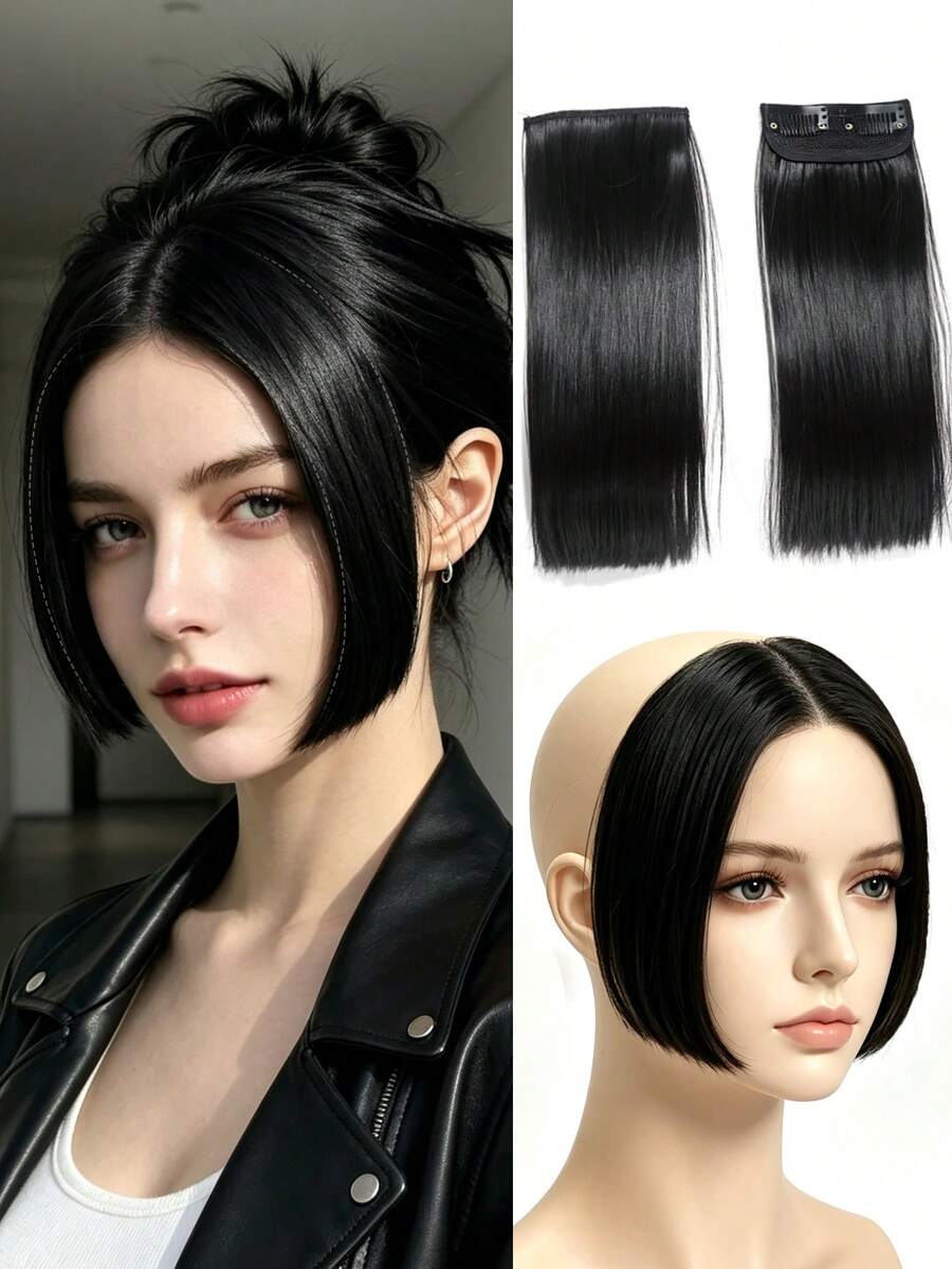 2Pcs Women Invisible Clip‑On Straight Bangs Hair Piece Daily Party Hair Accessory - Multicolor - View 1