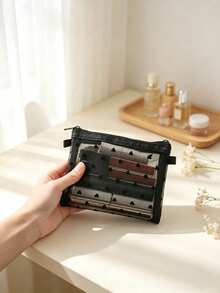 1/2pcs Mini Heart Pattern Mesh Storage Bag, Portable Lipstick And Small Items Organizer, Minimalist Transparent Zipper Makeup Bag (Round Zipper), Multi-Functional Travel Storage Bag/Coin Purse/Jewelry Organizer, Fashionable Back To School Gift - Multicolor - View 4