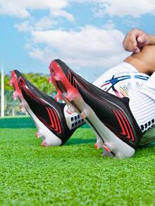 1 Pasang Sepatu Sepak Bola Pria Terbaru Gaya Piala Dunia, Sepatu Latihan Lapangan Rumput AG dengan Stud Panjang - Hitam - View 8
