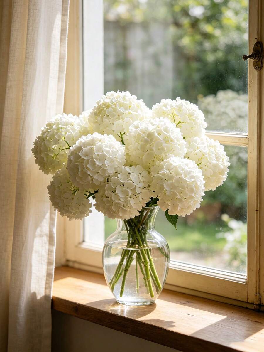 [Quantity] Pcs/Set 9.06 Inch Artificial Hydrangea Bouquet, Faux Hydrangea Stems, Suitable For Wedding Centerpieces, Home Decor (White) - Multicolor - View 1