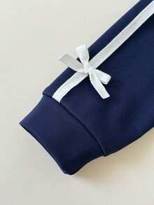 Tween Girl Letter Pattern Embroidered V-Neck Long Sleeve Sweatshirt And Pants - Royal Blue - View 6
