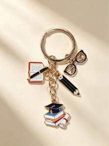 1pc/5pcs Exquisite Graduation Cap Keychain Alloy Book Backpack Back To School Season Keyring Pendant, Fashion Phone Case Charm, Perfect Student Backpack Decoration, Suitable As Gift For Students, Back To School Season Gift, Graduation Season Gift, Classmate Gift - Multicolor - View 6