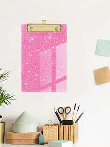 1pc Sparkly Pink Glitter Acrylic Clipboard, Portable Golden‑Clip Writing Board, Decorative Light‑Weight Document Holder For School, Office & Travel Note‑Taking & Paper Organizing - Rectangle - View 6