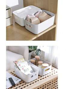 10 White Storage Boxes, White Stackable Storage Baskets Organizer Boxes, Can Store Desktop Snacks, Stackable White Plastic Storage Buckets With Handles, Used For Organizing Desktop Clutter, Suitable For Baby, Nursery, Bookshelf, Game Room, Bedroom, Office, Closet, Home - Multicolor - View 3