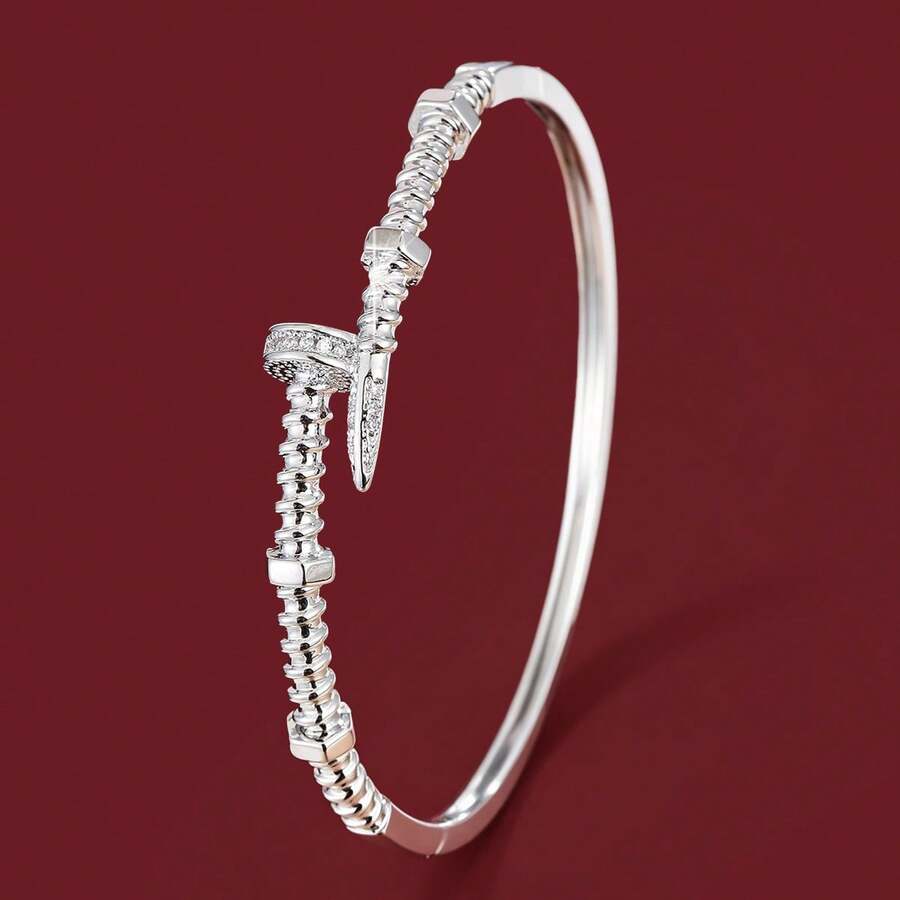 1pc Minimalist Spiral Nut Design Cubic Zirconia Inlaid Women Bracelet - Multicolor - View 1