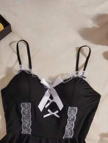 1 Set Lace Sexy Uniform, Maid Nightgown, Bar, Halloween Party Costume - Black - View 4
