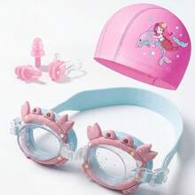 Cute Animal Theme Beach Swimming Goggles, PU Swim Cap, Nose Clip And Ear Plugs, Suitable For Boys, Girls And Children, Multiple Cute Styles - Multicolor - View 10
