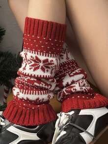 1 Pair Random Women Fair Isle Knit Leg Warmers, Christmas Snowflake Reindeer Pattern Fall Winter Warm Leg Covers - Multicolor - View 5