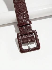 1件女款簡約扣環皮革腰帶 - 酒紅色 - 查看 4