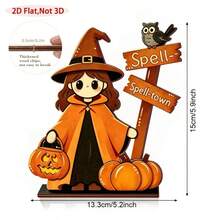 1pc Halloween Ghost Pumpkin Wooden Desktop Ornament 2D Flat BOO Sign Crow Decor Holiday Tabletop Window Display Atmosphere Prop - Ghost - View 7