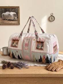 3D Visual Print Pastoral Style Weekend Tote Bag, Large Capacity Lightweight Durable Travel Bag, Vintage Camping Overnight Handbag, Women's Travel Essential - Multicolor - View 4