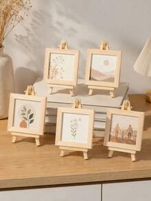 1/3/5pcs Mini Wooden Easel Frame, Natural Wood Desktop Photo Display Stand, Suitable For Photos, Artworks, Cards And Home Decor - Wood Color - View 4