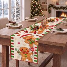1pc Christmas Gingerbread Man Snowflake Candy Print Table Runner, Suitable For Holiday, Party, Birthday, Dinner, Restaurant Table Decor, Christmas Home Decor - Multicolor - View 6