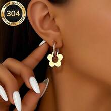 1 par de pendientes colgantes de acero inoxidable de alta calidad, hipoalergénicos, resistentes a la decoloración, cómodos de usar, delicados, de moda minimalista, adecuados para uso diario o fiestas, pendientes de estilo coreano para mujeres, joyería de moda para mujeres, regalo perfecto del Día de San Valentín para mujeres - Dorado - Ver 3