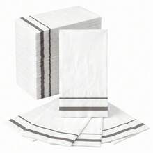 White Disposable Paper Napkins, Elegant Silver Stripe Lunch & Cocktail Napkins For Wedding Reception, Bridal Shower, Birthday, Anniversary, Baby Shower, Dinner Party And Table Decorations - Style 1 - View 1