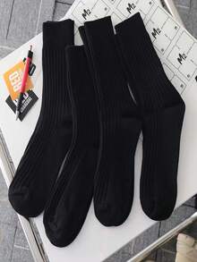 1/5 Pairs Women's Mid-Calf Solid Color Minimalist Breathable Casual Sports Socks, Fun Halloween Gift Socks - Black - View 4