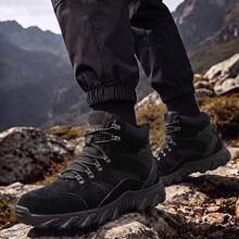 Vintage Style Men's High-Top Casual Boots Lace-Up Thick Sole Design Multi-Color Options Daily Commute Shoes - Black - View 6
