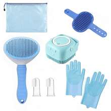 7Pcs Dog Grooming Kit, Pet Bath Supplies Deshedding Brush Dogs Cats - Blue - View 1