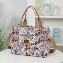 DLIU 新品上市，厚針織提花布料，花卉圖案，手提包，托特包，斜挎包，便攜購物包，適合上班、外出與購物，收納包，女款包，單肩包，多功能包，適用於工作、學習、購物、旅行、日常使用。新增斜挎肩帶，大容量，多口袋設計 - 彩色 - 查看 2