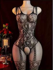 4-Piece Set Of Charming Tank Tops, Featuring New Design With High Elasticity Mesh Fabric, Wide Leg Cut And Deep V-Neck Mesh Style. These Tank Tops Have Large Openings, Made Of Fishnet Fabric, Providing A Fitted Cut Effect, Sleeveless. - Black - View 4