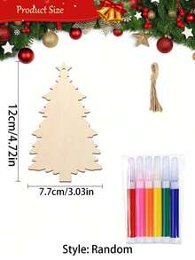12pcs Wooden Christmas Tree Decorations, DIY Blank Wooden Hanging Ornaments, Suitable For Christmas Tree Handmade Crafts And Winter Party Decor (Beige Christmas Tree) - Multicolor - View 8