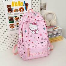 Sanrio Hello Kitty Pink All-Over Print Oxford Fabric Student Backpack, Cute Cartoon Character Large Capacity School Bag, Japanese Style Multi-Pocket Lightweight Daypack, Suitable For Students Travel And Daily Campus Use - A - View 5
