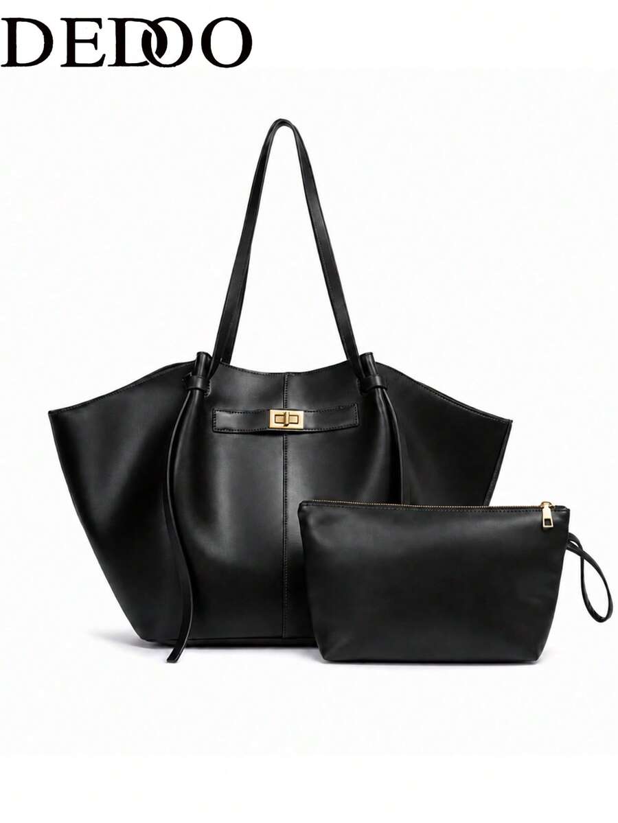 Dedoo Fashionable Large Capacity Trapezoid Bag Designer Style Lock Clasp Women's Shoulder Bag Luxury PU Leather Handbag Premium Underarm Bag