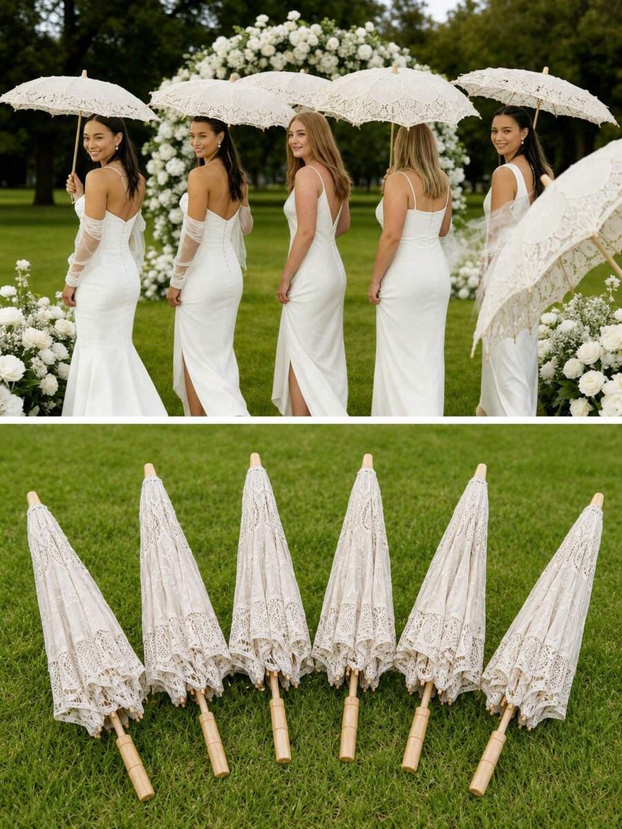 1pc Women's Lace Parasol, Lace Fan, Floral Lace Decorated Parasol, Bohemian Style Photo Parasol, Parasol, Umbrella, Summer Sun Protection, Beach Umbrella, Women's Umbrella