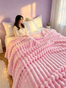 Doppelseitige Plüsch-Winterdecke - Ultra weich und warm für Bett, Sofa und Nickerchen, dick und bequem, weißer Vintage-Stil Heimdekoration, süße Decke, Bettwärmer, Raumdekoration Wärme, hochwertige Textildecke - Pink - Übersicht 7
