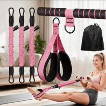Pink 5-Piece Durable Resistance Band Set With Foot Pedal, Handle, For Abdominal, Waist, Arm, Core, Leg, Sit-Up Exercise, Fitness And Stretching - Hot Pink - View 6