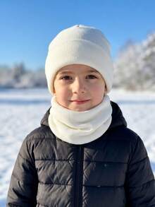 2pcs/Set Unisex Kids Knit Hat + Scarf Set, Warm Autumn/Winter Children's 2 Pieces Set, Fashion Knit Hat Set, Solid Color Kids Outfit - 2PCS - View 5