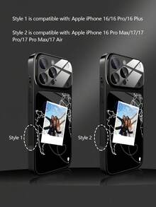 1pc New Creative Minimalist High-End Apple Design Luxury Large View Tempered Glass With Lens Protection Phone Case Compatible With IPhone 17/17Pro/17ProMax/17Air/16/16Pro/16ProMax/16Plus/15/15Plus/15Pro/15ProMax/14/14Plus/14Pro/14ProMax/13/13Pro/13ProMax/12/12Pro/12ProMax/11/11ProMax, Matte Anti-Fall, Full Coverage Metal Paint Premium Protection Cover - Multicolor - View 3