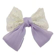 1pc Pink French Lace Stitching Pearl Bow Hair Clips, Elegant Shiny Bow Hair Clips For Women, Daily Party Holiday Style. - Multicolor - View 7