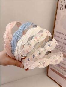 3Pcs Fresh Floral Plaid Twisted Headbands Non‑Slip Fabric Hair Hoop For Women - Multicolor - View 1