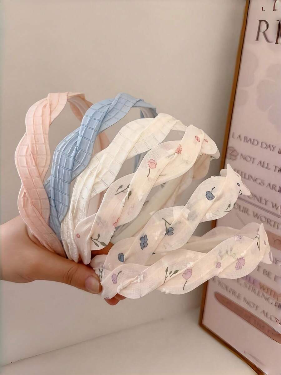 3Pcs Fresh Floral Plaid Twisted Headbands Non‑Slip Fabric Hair Hoop For Women - Multicolor - View 1