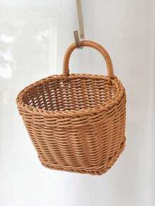 1pc Woven Hanging Basket Wall Mounted Storage Basket, Boho Rattan Hanging Wall Organizer For Plant Lovers, Space Saving Basket For Living Room Bathroom Kitchen Entryway, Hanging Decor Storage For Remote Control Sundries Accessories, Natural Farmhouse - View 8