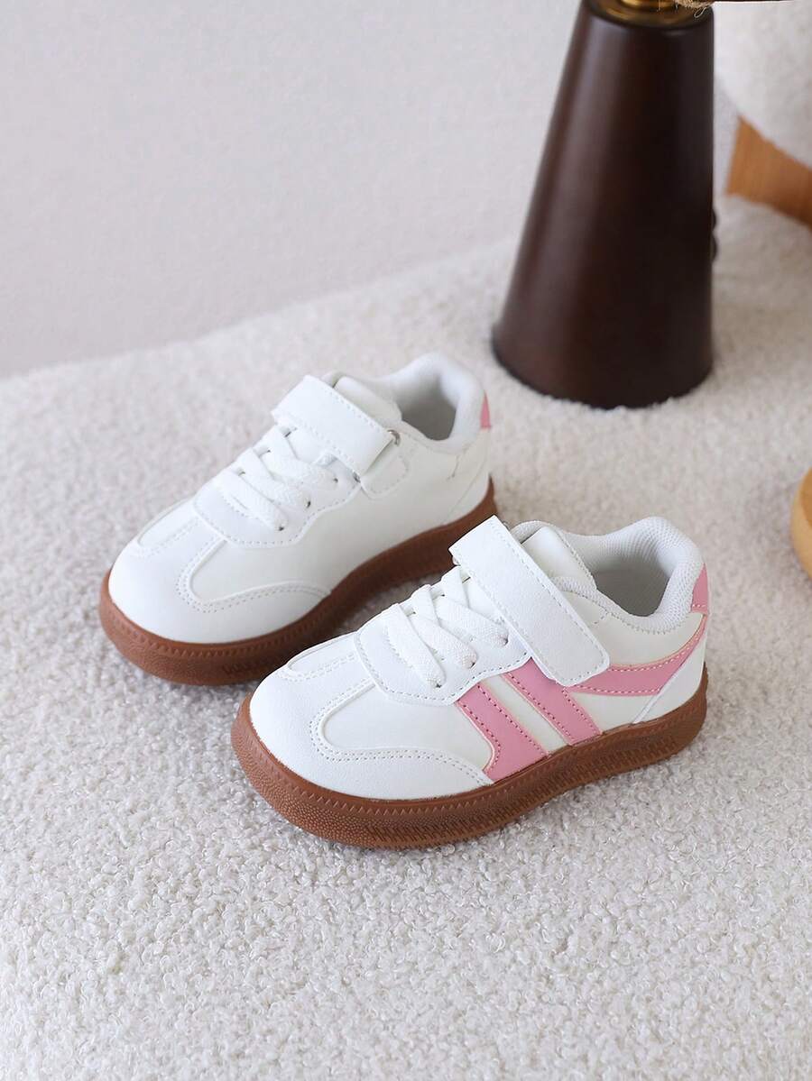 1 Pair Kids' Training Shoes, Hook And Loop Closure, Soft Sole, Non-Slip, Lightweight, Versatile, Outdoor, Unisex Children's Sneakers - Pink - View 1