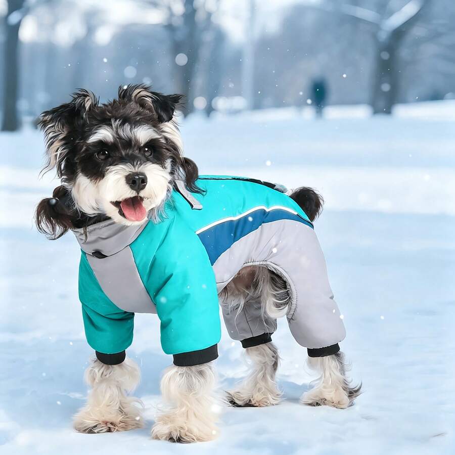 Dog Outdoor Warm Four-Leg Jacket Windproof Snow Coat With Reflective Strip Adjustable Design And Leash Ring, Suitable For Small To Medium Dogs For Walking And Outings Pet Clothing - Cadet Blue - View 1