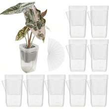 10sets Indoor Plant Self-Watering Planter Set, Includes 10 Mini Transparent Plastic Pots With Water Level Indicator And Drainage Hole, Suitable For Propagating Plants, Succulents And African Violets - Multiple Styles - View 13