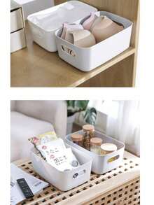 10 White Storage Boxes, White Stackable Storage Baskets Organizer Boxes, Can Store Desktop Snacks, Stackable White Plastic Storage Buckets With Handles, Used For Organizing Desktop Clutter, Suitable For Baby, Nursery, Bookshelf, Game Room, Bedroom, Office, Closet, Home - Multicolor - View 4