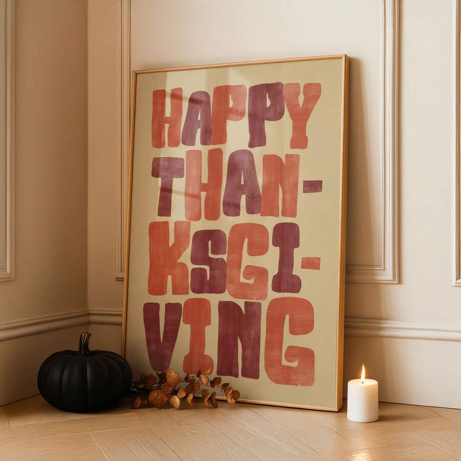 1pc Frameless Thanksgiving Fall Kitchen Wall Art Canvas Vintage Typography Rustic Poster For Living Room Bedroom Dorm Gift - Multi-color - View 1