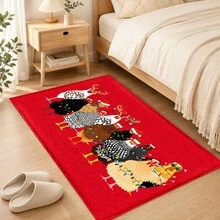 1pc Christmas Rooster Pattern Printed Faux Cashmere Kitchen Mat, Christmas, Can Be Used As Christmas Gift, Christmas Decoration, Absorbent Kitchen Floor Mat, Kitchen Rug, Long Runner, Sink Front Mat, Suitable For Kitchen, Bathroom, Entryway, Hallway, Laundry Room And Home Decor - Multicolor - View 9