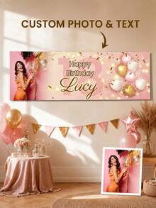 Personalized Photo And Name Birthday Banner, Custom Happy Birthday Backdrop, Balloon And Confetti Party Decoration, Picture Upload Celebration Banner For Birthday Party Events, Personalized Party Sign For Women, Men, Family And Friends - Multicolor - View 1