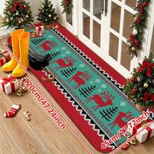 1/2/3pcs Christmas Theme Kitchen Rug, Flannel Kitchen Mat With Red And Green Reindeer And Spruce Pattern, Soft Comfortable Absorbent Non-Slip Machine Washable With Non-Slip Backing, Suitable For Entryway, Living Room, Bedroom, Kitchen, Dining Room, Bathroom, Laundry Room, Hallway, Patio, Multi-Functional Home Holiday Decor Mat - Multicolor - View 13