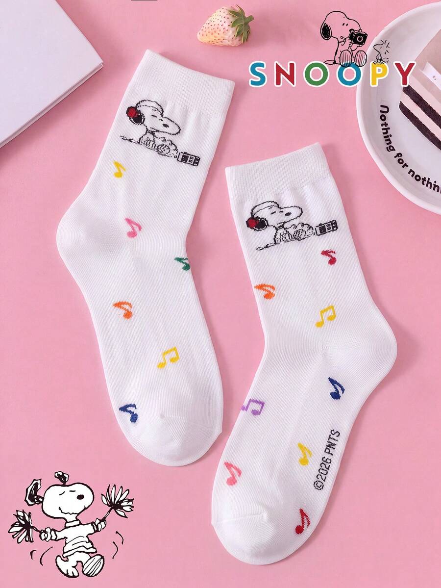 1/3 Pairs Snoopy Women's Socks, Musical Note Cartoon Mid-Calf Socks ...