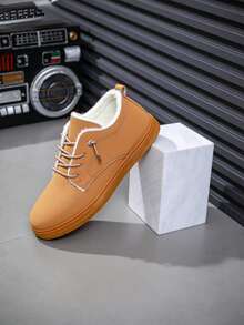 Men's Fashion Minimalist Casual Sports Skate Shoes, All-Season Cotton Sneakers - Brown - View 3