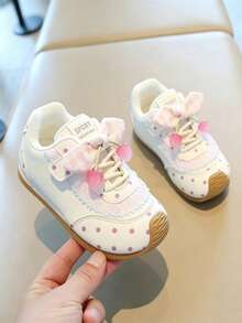 1 Pair Beige Kids' Sports Shoes, Soft Non-Slip Sole, Fashionable , Versatile For All-Season Outdoor Wear - Beige - View 1