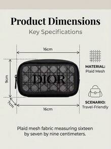 Christian Dior Black Portable High‑End Textured Plaid Mesh Cosmetic Bag, Minimalist Travel Toiletry Pouch For Makeup Accessories - Black - View 10