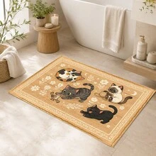 1pc, Cat Cartoon Pattern Printed Faux Cashmere Kitchen Mat, Absorbent Kitchen Floor Mat, Kitchen Rug, Long Strip Foot Mat, Sink Front Mat, Suitable For Kitchen, Bathroom, Entryway, Hallway, Laundry Room And Home Decor - Multicolor - View 9